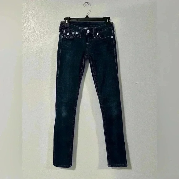 True Religion Jeans Womens Size 25 Dark Blue Skinny Triangular Pocket U Stitch - Picture 5 of 9